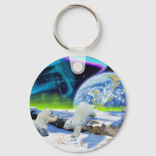 雪の中に遊3極熊の子牛 – Earth Day Art キーホルダー
