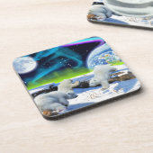 雪の中に遊3極熊の子牛 – Earth Day Art コースター (左側)