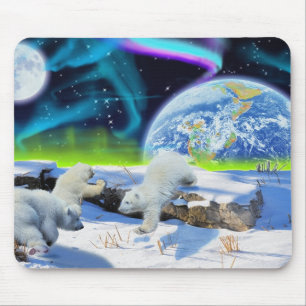 雪の中に遊3極熊の子牛 – Earth Day Art マウスパッド