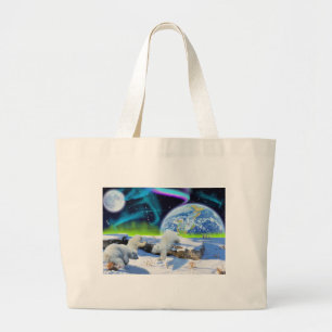 雪の中に遊3極熊の子牛 – Earth Day Art ラージトートバッグ