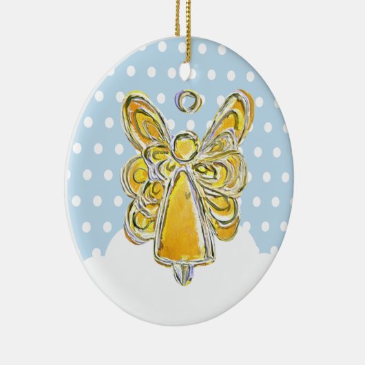 雪の中に黄色の遊クリスマスエンジェルオーナメント セラミックオーナメント (右)