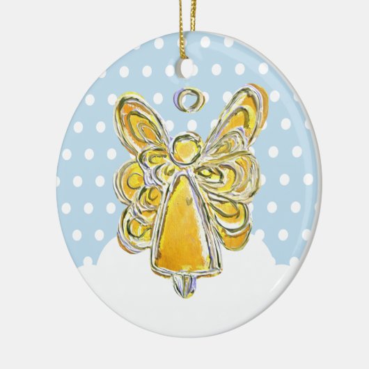 雪の中に黄色の遊クリスマスエンジェルオーナメント セラミックオーナメント (左)