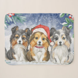 雪の中のかわいいクリスマスシェットランド・ シープドッグ3選 シェルパブランケット