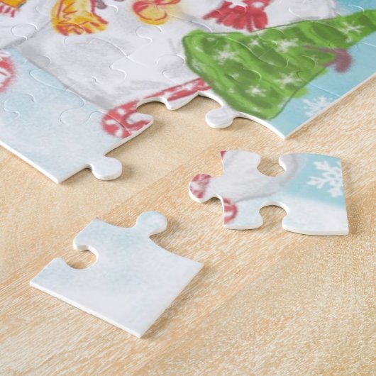 雪の中のかわいいクリスマス雪だるまファミリー ジグソーパズル (側面)