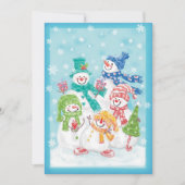 雪の中のかわいいクリスマス雪だるまファミリー 招待状 (正面)