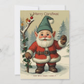 雪の中のかわいいドワーフサンタのクリスマスホリデーカード シーズンカード (正面)