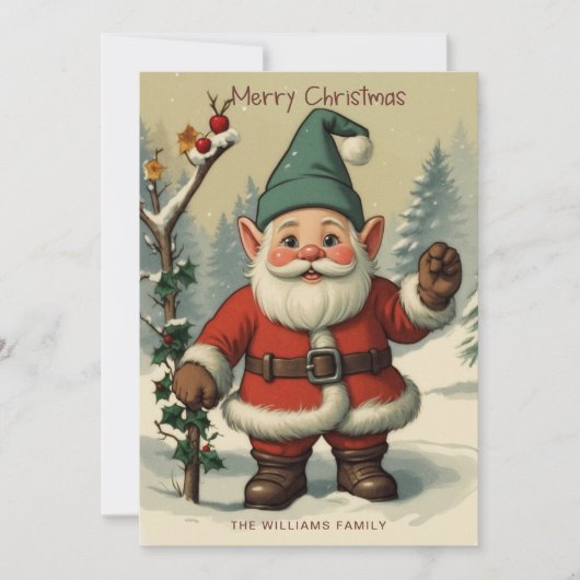 雪の中のかわいいドワーフサンタのクリスマスホリデーカード シーズンカード (正面)