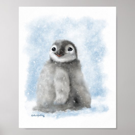 雪の中のかわいいペンギンの赤ちゃんの漫画 ポスター (正面)