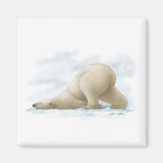 雪の中のかわいいホッキョクグマのキャラクター マグネット (正面)