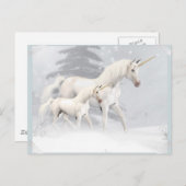 雪の中のかわいいユニコーン1 ポストカード (正面/裏面)