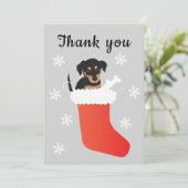 雪の中のかわいい犬ストッキング サンキューカード (スタンド正面)