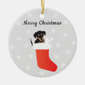 雪の中のかわいい犬ストッキング セラミックオーナメント (正面)