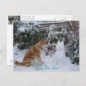 雪の中のかわいい秋田と雪だるま秋田 ポストカード (正面/裏面)