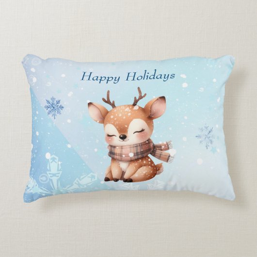 雪の中のかわいい鹿 アクセントクッション (正面)