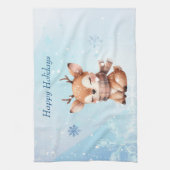 雪の中のかわいい鹿 キッチンタオル (縦)