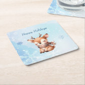 雪の中のかわいい鹿 スクエアペーパーコースター (アングル)