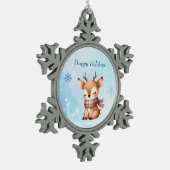 雪の中のかわいい鹿 スノーフレークピューターオーナメント (左)