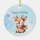 雪の中のかわいい鹿 セラミックオーナメント (正面)
