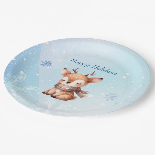 雪の中のかわいい鹿 ペーパープレート (アングル)