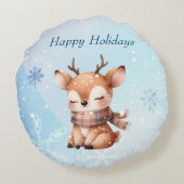 雪の中のかわいい鹿 ラウンドクッション (裏面)