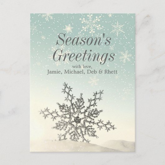 雪の中のきらきらする雪の結晶 ポストカード (正面)