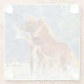 雪の中のアイスラン遊ドの馬のフォールおもしろいの写真 ガラスコースター (裏面)