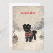 雪の中のアフェンピンシャー ミニマル ヴィンテージ クリスマス (正面/裏面)