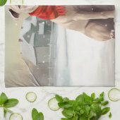 雪の中のアメリカの(犬)スタッフォード犬 キッチンタオル (折り畳み)