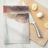 雪の中のアメリカの(犬)スタッフォード犬 キッチンタオル (四つ折り)