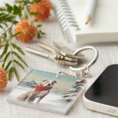 雪の中のアメリカの(犬)スタッフォード犬 キーホルダー (正面右)