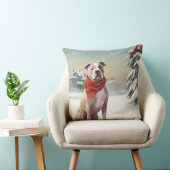 雪の中のアメリカの（犬）スタッフォード犬 クッション (椅子)