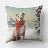 雪の中のアメリカの（犬）スタッフォード犬 クッション (裏面)