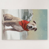 雪の中のアメリカの(犬)スタッフォード犬 ジグソーパズル (横)