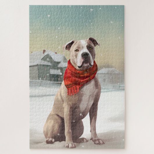 雪の中のアメリカの(犬)スタッフォード犬 ジグソーパズル (縦)