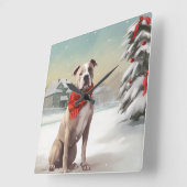 雪の中のアメリカの（犬）スタッフォード犬 スクエア壁時計 (傾斜)