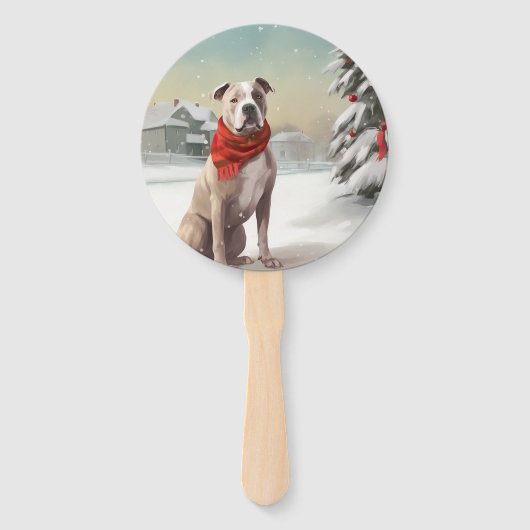 雪の中のアメリカの（犬）スタッフォード犬 ハンドファン (正面)