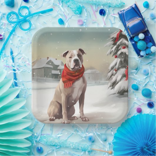 雪の中のアメリカの(犬)スタッフォード犬 ペーパープレート (パーティー)
