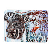 雪の中のアライグマ マグネット (横)