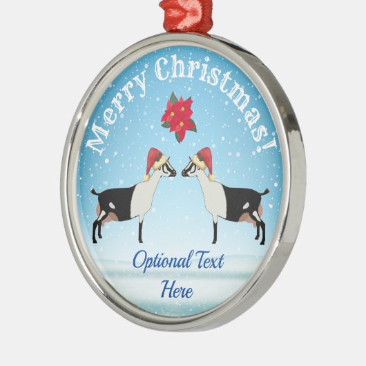 雪の中のアルパイン乳製品ヤギのクリスマス メタルオーナメント (左)