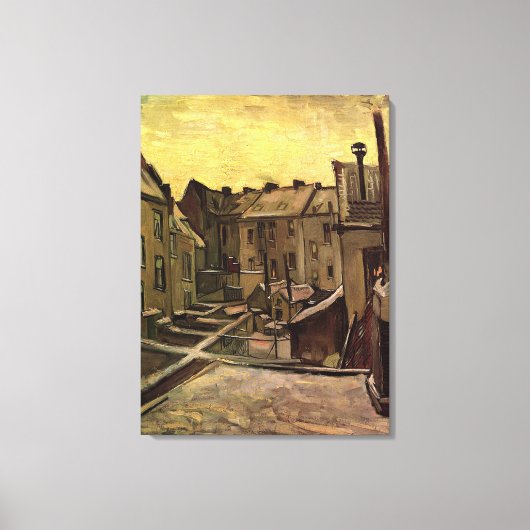 雪の中のアントワープの古い家の裏庭 キャンバスプリント (正面)