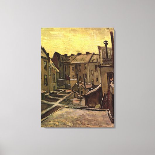 雪の中のアントワープの古い家の裏庭 キャンバスプリント (正面)