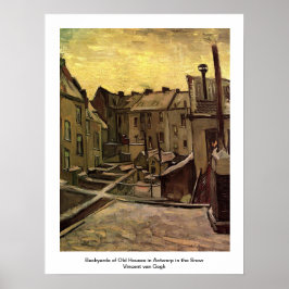 雪の中のアントワープの古い家の裏庭 ポスター