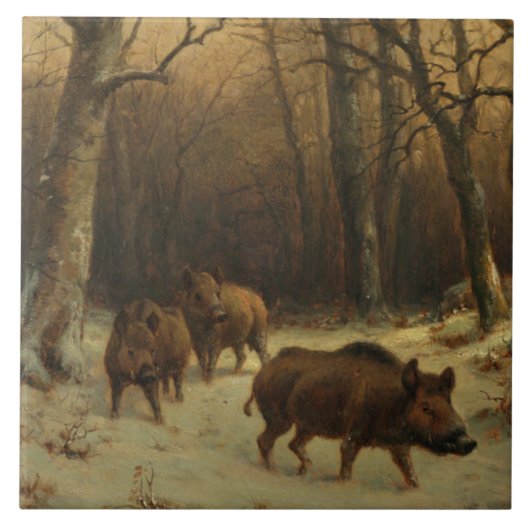 雪の中のイノシシ(Rosa Bonheur) タイル (正面)