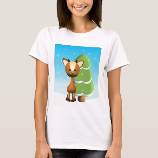 雪の中のウェイン鹿 Tシャツ (正面)