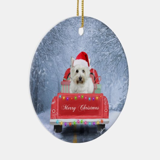 雪の中のウェストハイランドホワイトテリア犬 セラミックオーナメント (右)