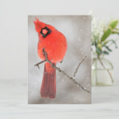 雪の中のオスのカーディナル シーズンカード (スタンド正面)