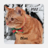 雪の中のオレンジタブビーキャット メタルオーナメント (正面)