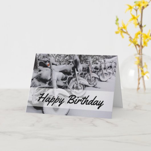 雪の中のオートバイ冬の誕生日カードバイクもしくは自転車に乗る人 カード (黄色い花)