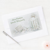 雪の中のオーナメント付きクリスマスホワイトランタン 長方形シール (封筒)