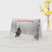 雪の中のカウボーイ牧場 クリスマスカード カード (黄色い花)